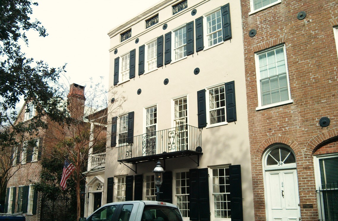 This beautiful streetscape is on Chalmers Street, a beautiful cobblestone street in the heart of downtown Charleston.