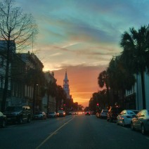A spectacular sunset framed by Broad Street in Charleston, SC
