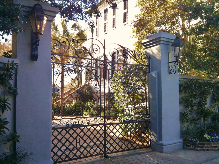 Charleston is full of amazing iron gates and gas lit lamps. Here the two come together.