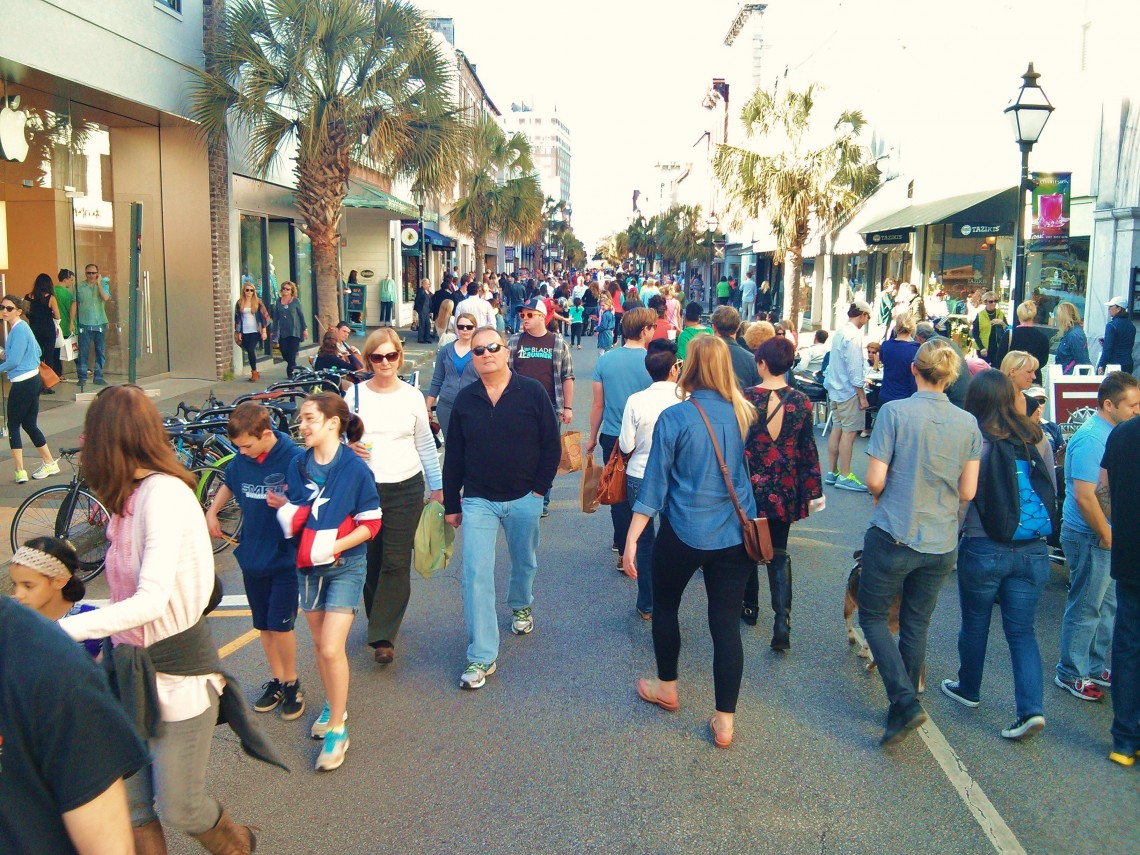 One of the wonderful monthly traditions in Charleston is “Second Sunday.” King Street, between Calhoun and Queen Streets (home to some of the best shopping in the United States) is shut to motorized traffic and the street turns into a wonderful pedestrian mall