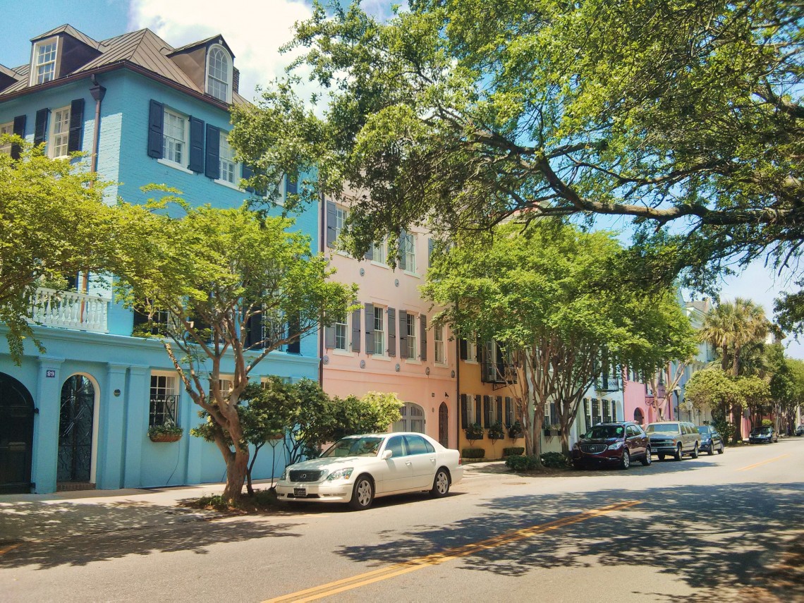 The iconic Rainbow Row in Charleston, SC