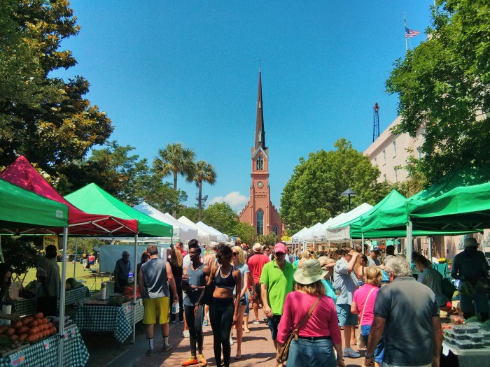 On Saturday morning in Charleston, SC the Farmers Market in Marion Square is the place to be.