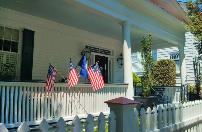 An elegant Memorial Day flag display in Charleston, SC.