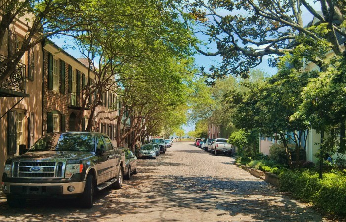 One of the remaining cobblestone streets in Charleston, heading down to the water where the wharfs once were... and where the ships that used the stones for ballast once tied up.