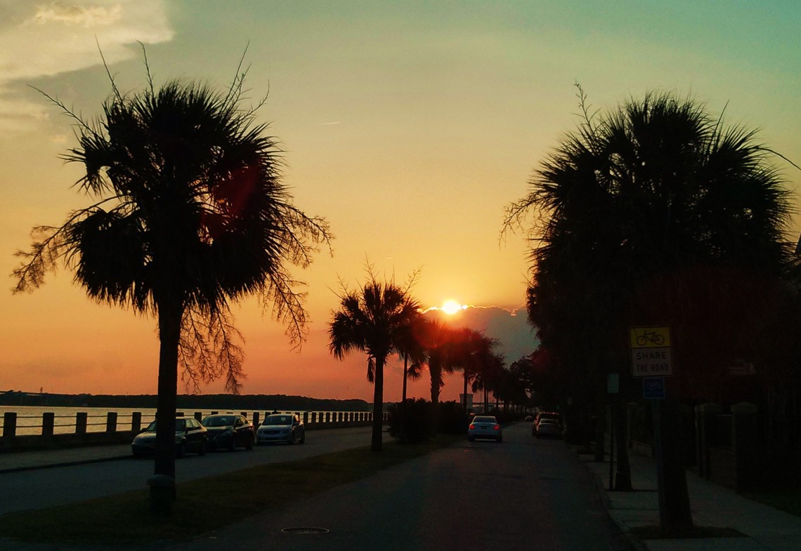 Sunset along Murray Boulevard in Charleston, SC... also know as the Low Battery.