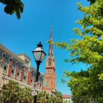 The steeple of St. Matthews Lutheran Church in Charleston, SC is one of the distinct contributors to the "Holy City" skyline.