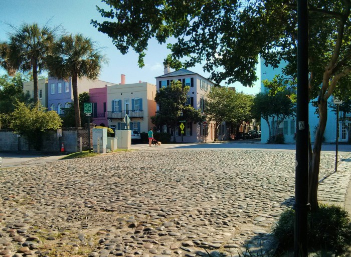 Charleston, SC has eight cobblestone streets... including South Adgers Wharf -- which runs into the end of the iconic Rainbow Row.