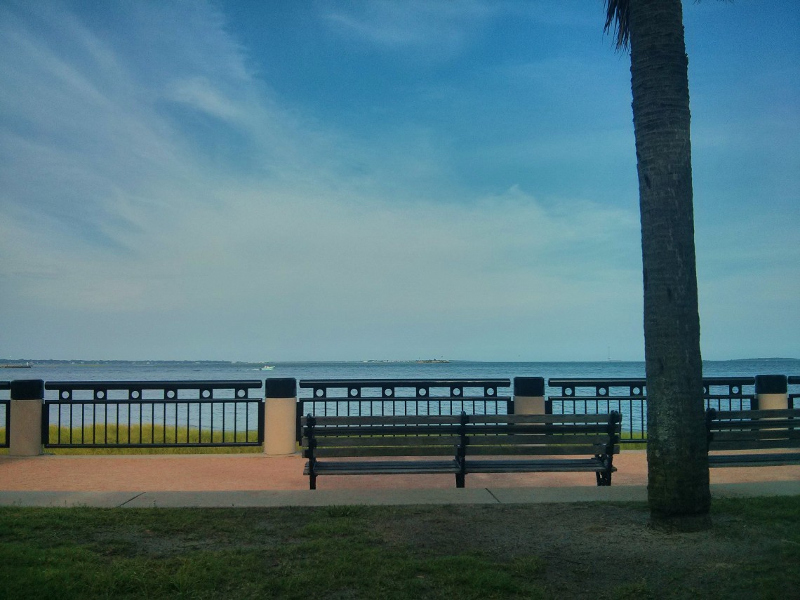 A wonderfully peaceful seat overlooking Charleston Harbor from Waterfront Park in Charleston, SC.