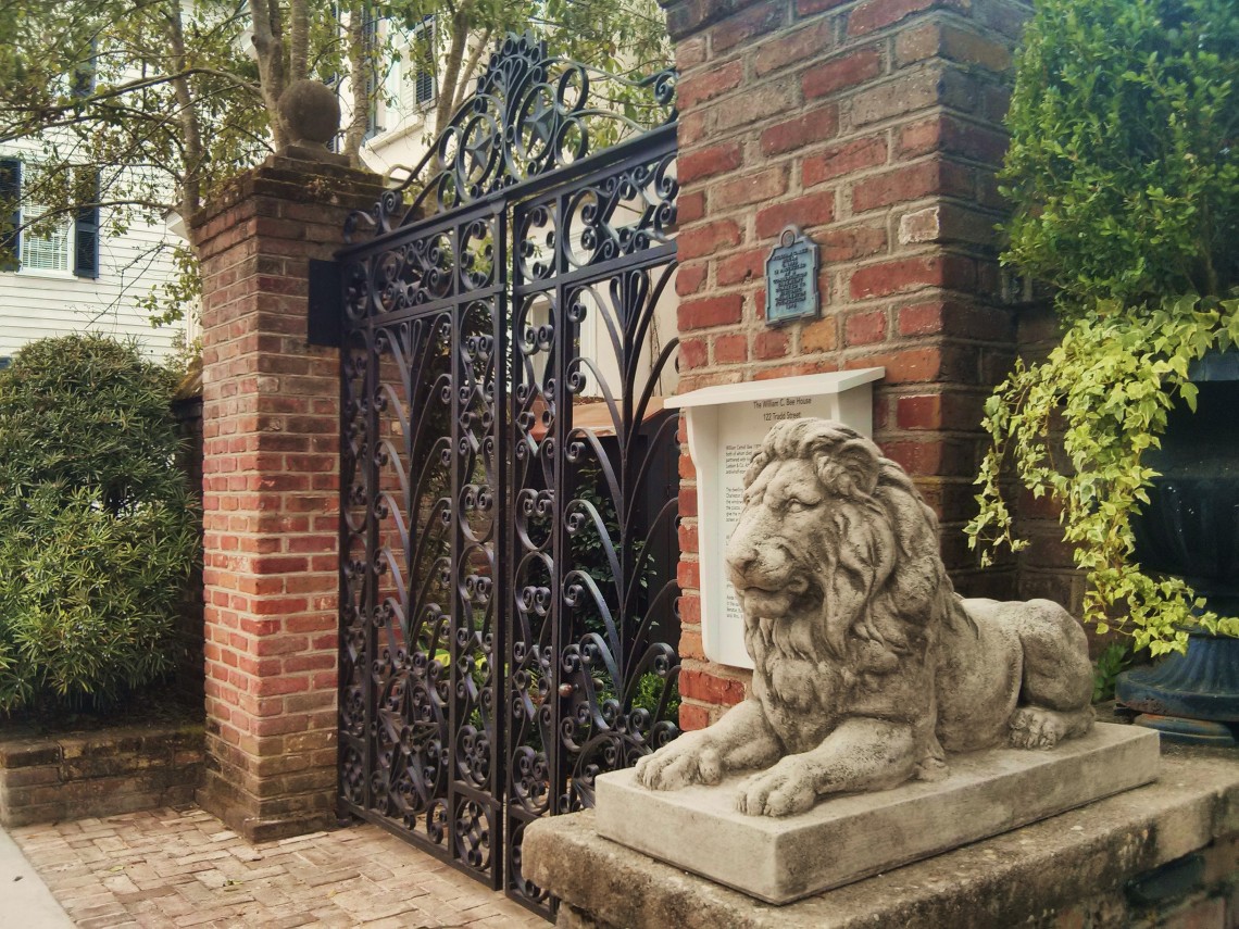 This lion, who has a twin, is guarding a beautiful iron gate on Tradd Street in Charleston, SC.