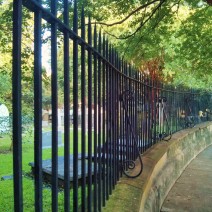 There aren't too many curves in downtown Charleston, SC streets. This one, on Church Street, is bordered by a beautiful iron fence fronting St. Philip's graveyard.