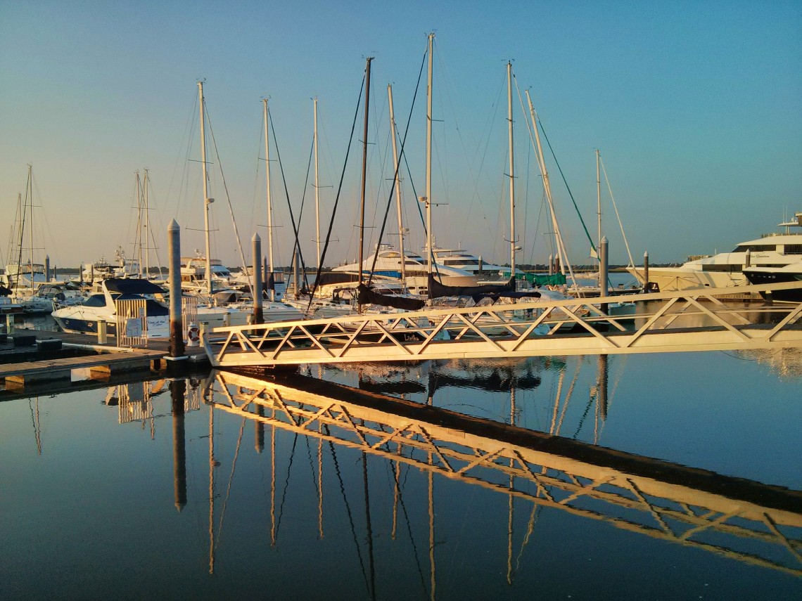 The rising sun at the City Marina along Lockwood Boulevard in Charleston, SC helps make for some beautiful reflections.