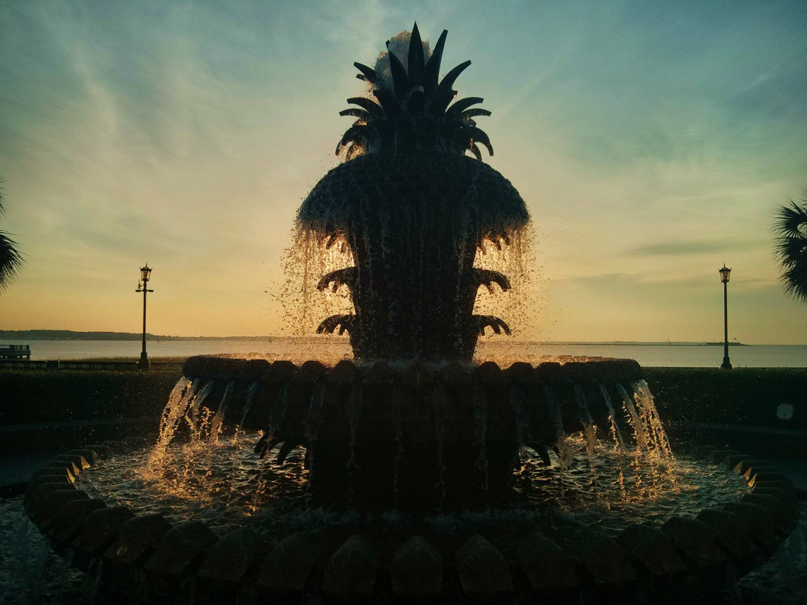 The pineapple fountain in Waterfront Park in Charleston, SC is a great place to greet the dawn.