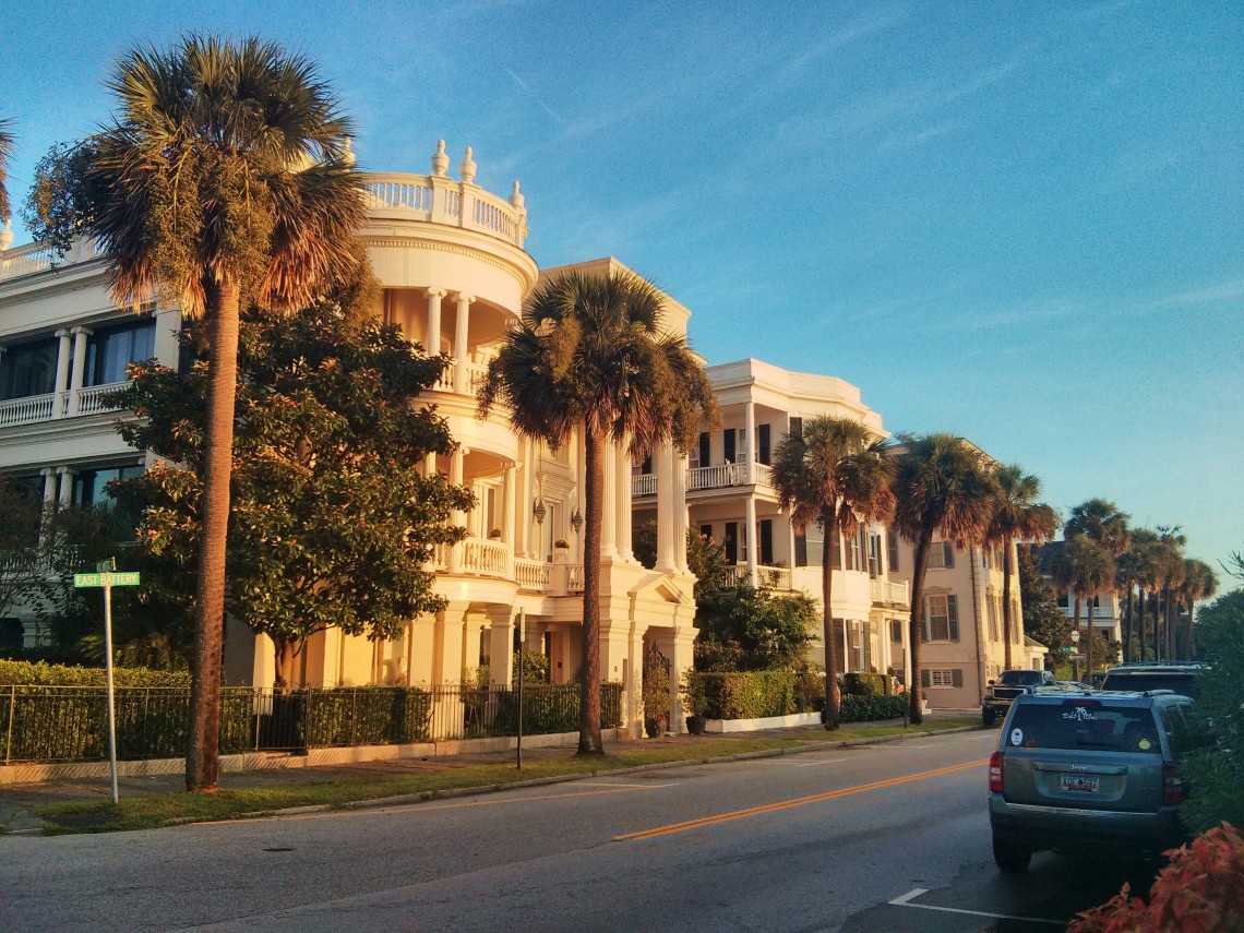 The early morning sun reflecting off some of the wonderful houses along East Battery in Charleston, SC.