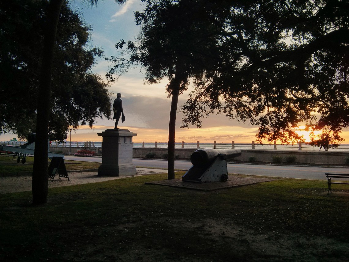 General Moultrie greets the dawn at White Point Garden in Charleston, SC.