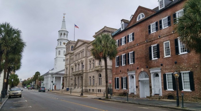 While the morning is a bit grey and gloomy, the streets of Charleston, SC are mainly dry and there is no rain in the forecast.