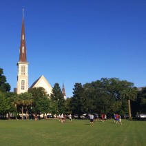 With blue sky and beautiful temperatures, what could be a better way to spend the afternoon in Charleston, SC, following the horrible storm, than playing in Marion Square?