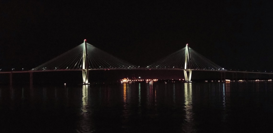 The Ravenel (Cooper River) Bridge in Charleston, SC is spectacular at night.