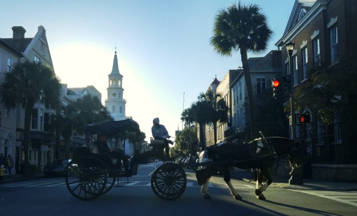 Early evening is a lovely time to take a carriage ride in Charleston, SC