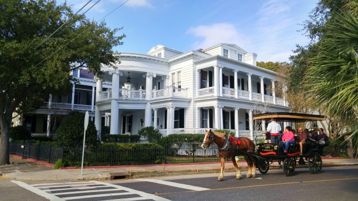 This is such a classic Charleston, SC scene. The house is named "The Belvedere" and is located at the corner of Rutledge Avenue and Queen Street.