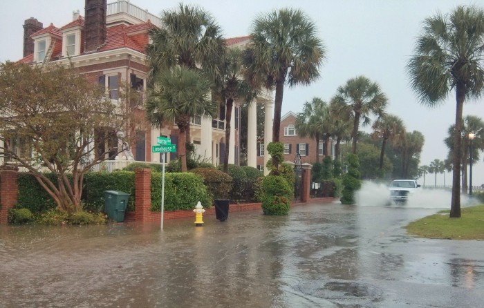 With torrential rains and high tides hitting Charleston, SC, even the front Battery was underwater.