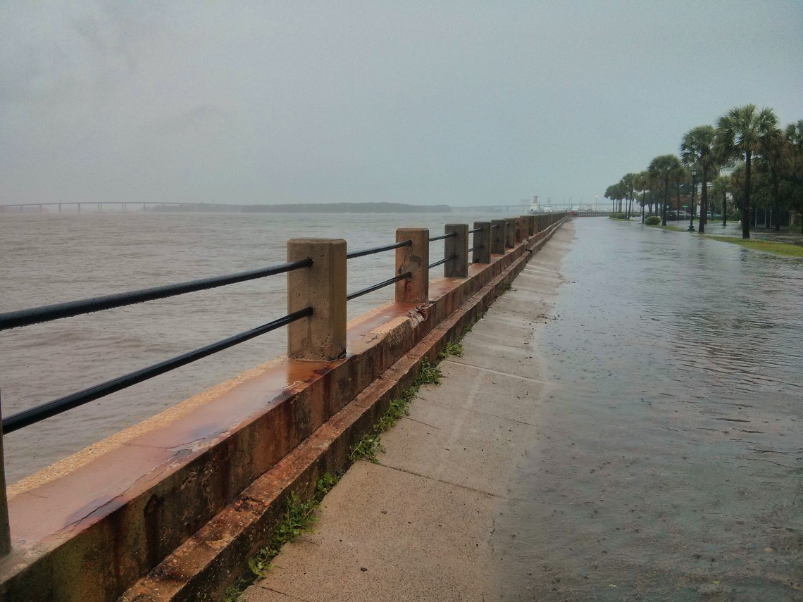 With incredible tides and torrential rains, it was hard to determine which side of the seawall the water actually belonged in Charleston, SC.