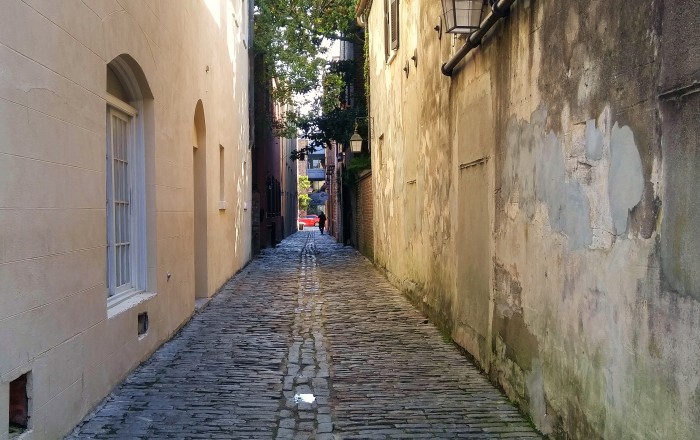 Lodge Alley in Charleston, SC is one of the cool cobblestone alleys that can be found in the downtown historic area.