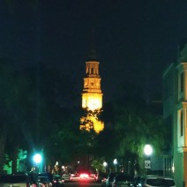 St. Philip's steeple glows in the Charleston, SC evening.