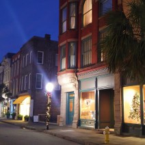 King Street in Charleston, SC on a holiday evening.