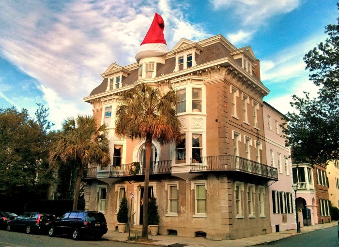 One of the indicators that it is holiday time in Charleston, SC is when this beautiful colonial era house puts on its Santa hat.