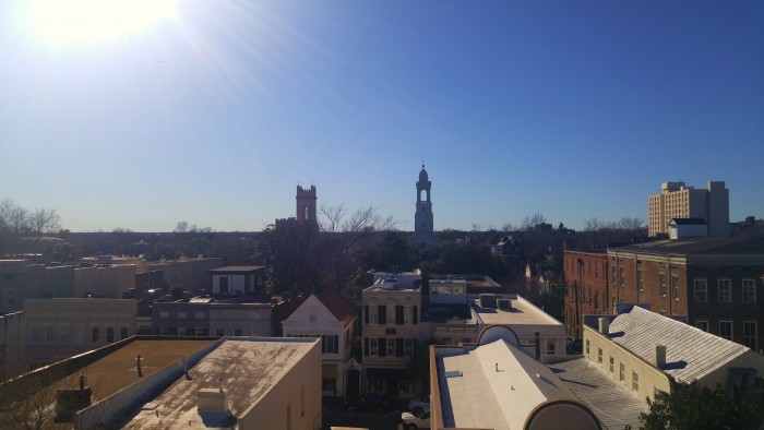 The Charleston, SC skyline is a low one, punctuated by church steeples -- which is the source of its nickname as "The Holy City."