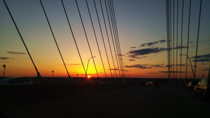 The sunset as seen from the top of the Ravenel (Cooper River) Bridge in Charleston, SC.