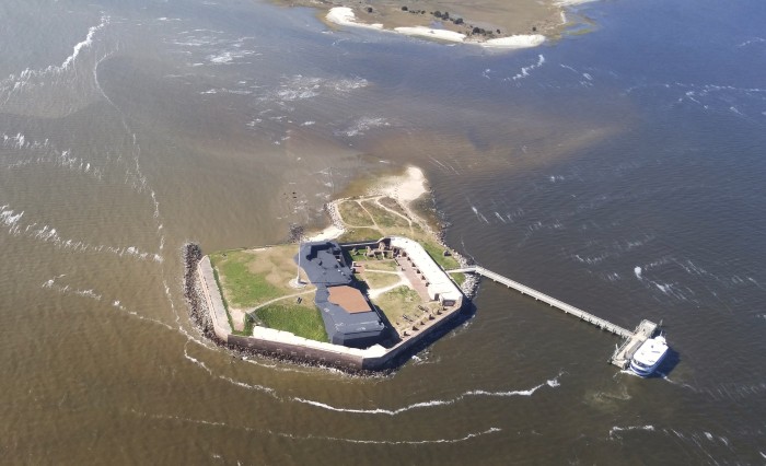 Located at the mouth of Charleston Harbor, Fort Sumter played a strategic role in the city's defense. It's most famous for being where the first shots of the American Civil War took place. This aerial view gives a great perspective on the fort's layout.
