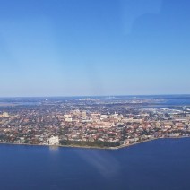 A spectacular view of the Charleston peninsula, harbor and the Cooper River Bridge.