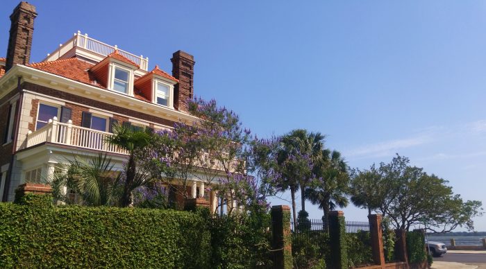 This gorgeous house in Charleston, SC sits at the corner of Murray Boulevard and Limehouse Street, with a commanding view of the Ashley River.