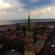 A spectacular view of the steeple of St. Philip's Church in Charleston, SC... and the city's lower peninsula and harbor.