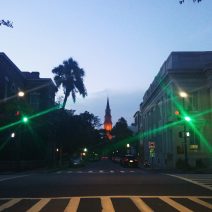 A balmy evening in Charleston at the corner of Broad and Church Streets.