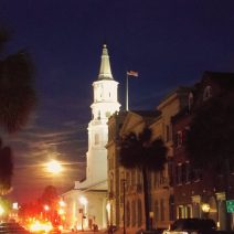 The amazing Hunter's Moon rising over Charleston, as seen along Broad Street.