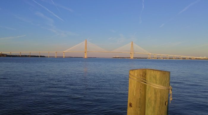 A beautiful view of Charleston Harbor and the Ravenel/Cooper River Bridge.