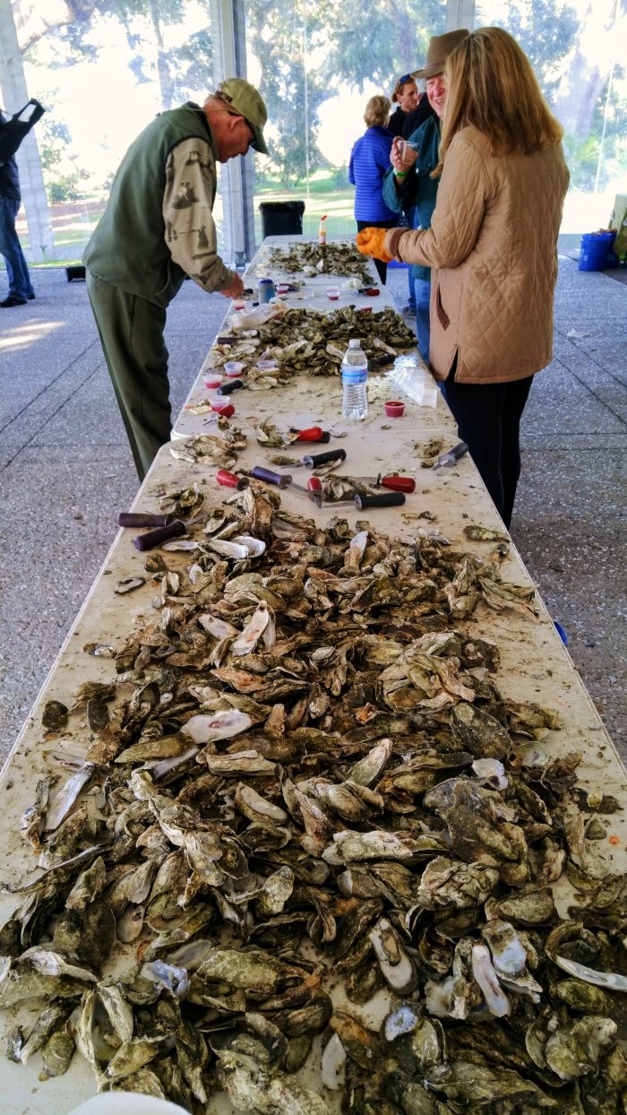The oysters of the Lowcountry are one of the great treats to eat in the Charleston area. And one of the more fun ways to do it is at an oyster roast. This one was held at Lowndes Grove -- a spectacular site on the Ashley River.