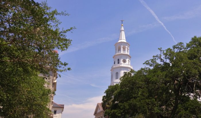 The glorious steeple of St. Michael's Church, located at the corner of Broad and Meeting Streets, is one of the signature buildings of the Charleston skyline and is the oldest church building in Charleston. It also, famously, makes up one of Charleston's Four Corners of Law.