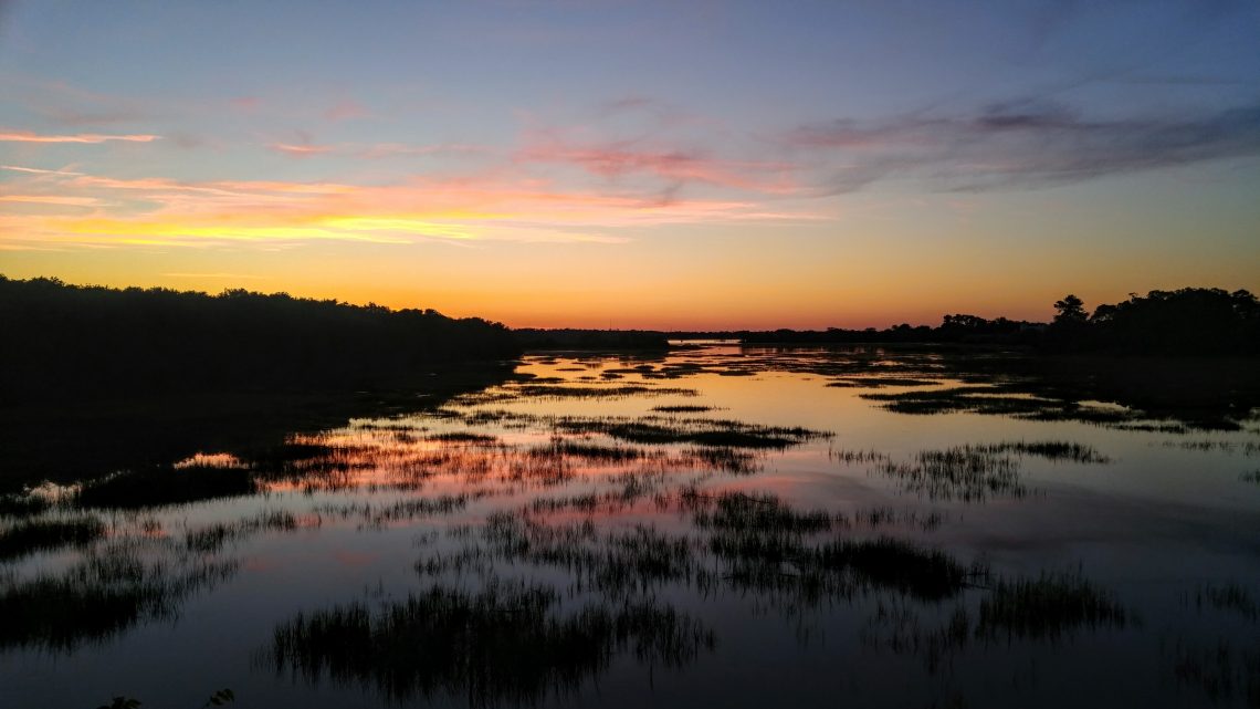 A beautiful Charleston sunset reflecting in the marshes along the Ashley River behind "The Joe" (Joseph P. Riley, Jr. Park), the home of the Charleston RiverDogs -- the New York Yankees' Class A affiliate.