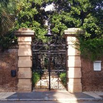 The striking Sword Gate on Legare Street is one of the most famous gates in Charleston. This gate actually has a twin, which was originally crafted to hang in a Charleston police station. The twin can now be found at the Citadel, the Military College of South Carolina.
