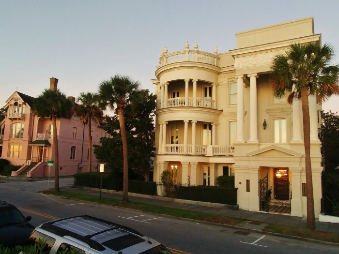 This house on East Battery is one of the most photographed in Charleston. The popular explanation for why one side is rounded and the other is squared is that the husband and wife who built it could not agree on a design. So one designed one half, the other designed the other half. Thus, it is called the "Compromise House." The true story, however,  seems to be that during a renovation about 40 years after it was built, the owner decided to simply mix two styles of architecture. An interesting footnote to the history of the house is that during World War II, John F. Kennedy had an office in this house while serving as a naval officer -- before heading to the Pacific as the commander of PT109.