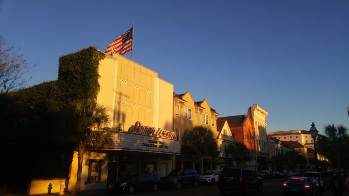 The American Theater on upper King Street in the late day sun.  Once it just showed movies, in 2003 it was in The Notebook, which starred Ryan Gosling.