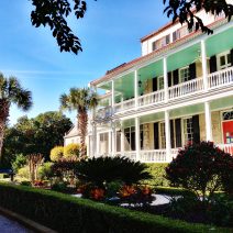 This beautiful house on Meeting Street is the John Poyas House. It was built between 1796 and 1800, but the lot was purchased by Poyas' father-in-law in 1730. A beautiful example of a Charleston garden and some "Haint Blue" piazza ceilings.