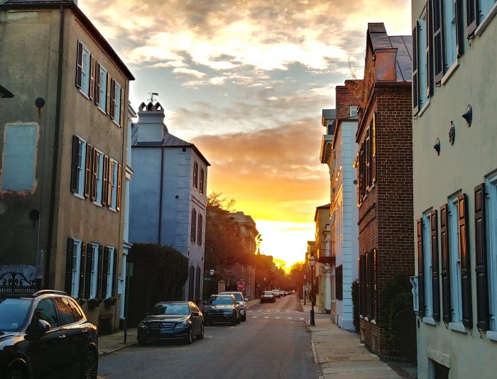 A beautiful Charleston evening sky, as seen along Tradd Street.