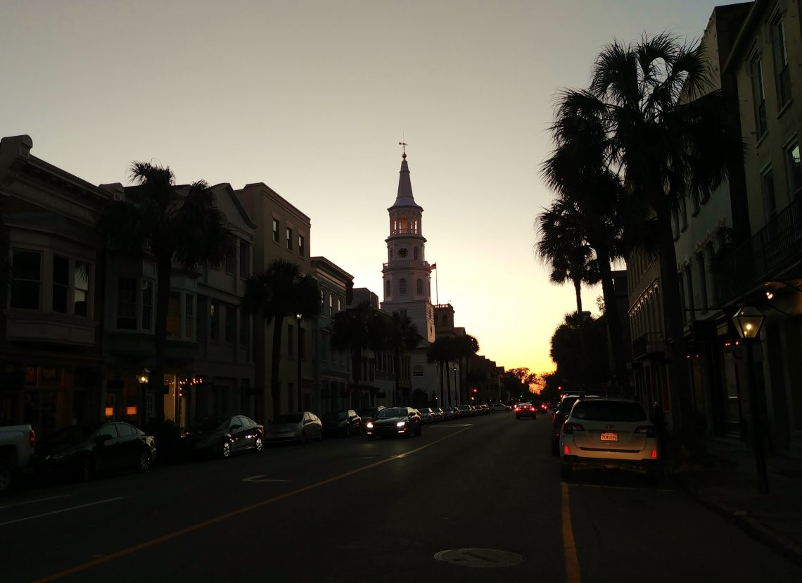 A classic Charleston view along Broad Street. The evening sun always makes the street just glow.