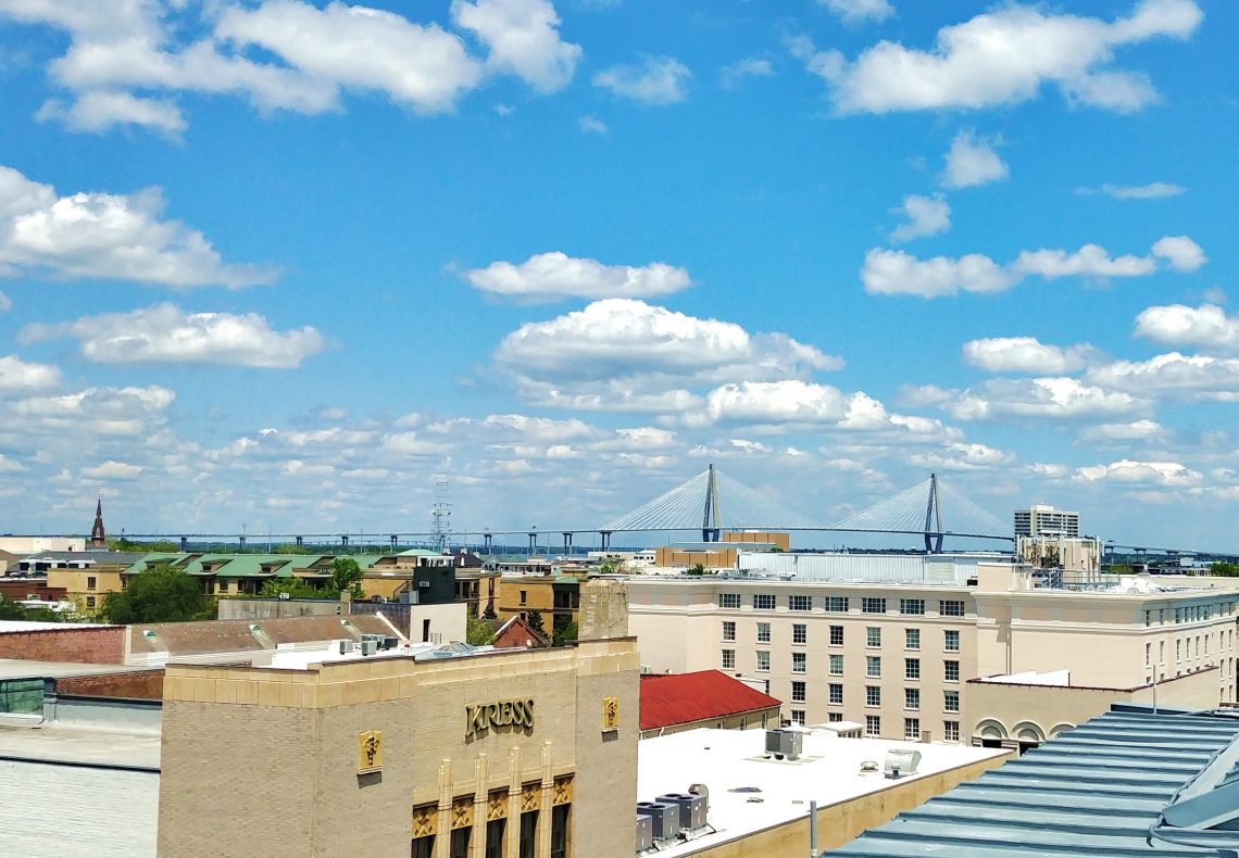 A beautiful view across the rooftops of Charleston, across to the Cooper River Bridge (well, the Ravenel Bridge, but we still call it the CRB). You can get this view by going up to The Watch, the Restoration's rooftop restaurant/bar on Wentworth Street.