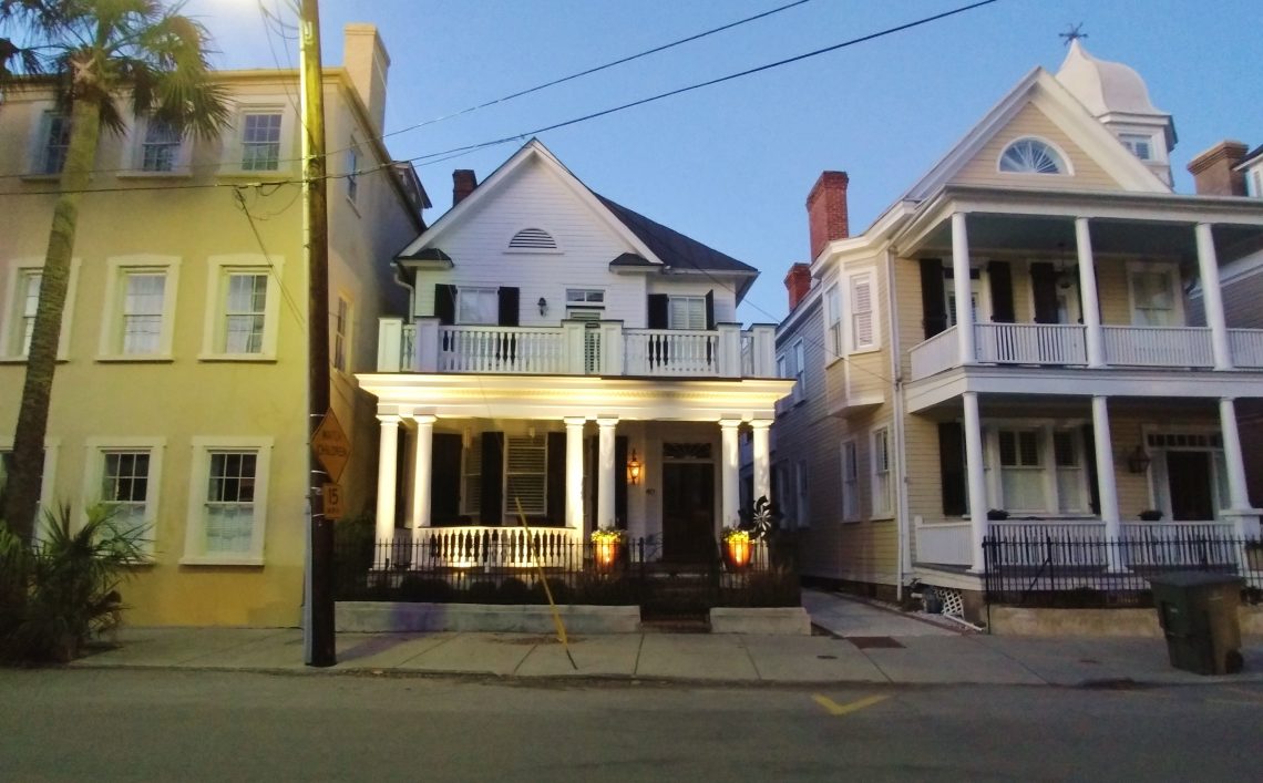 The beautiful houses of Charleston come in all sorts of shapes and sizes. This smaller one on South Battery, tucked between two larger neighbors, is glowing in the early evening light.