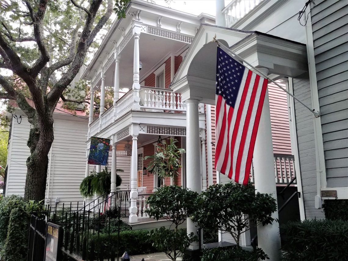 These flag waving wonderful Charleston houses can be found on Bull Street, right next to 60 Bull Cafe -- a very local sort of place, great for breakfast (all day) and dinner. 